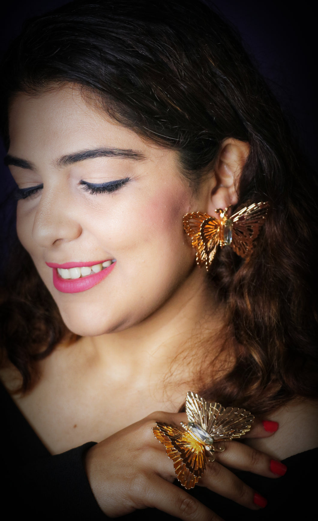 Papillon Olive Stone Earrings and Ring Set