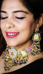 Cabanati Lac Art Work Semi Precious Stones and Kundan Choker Set