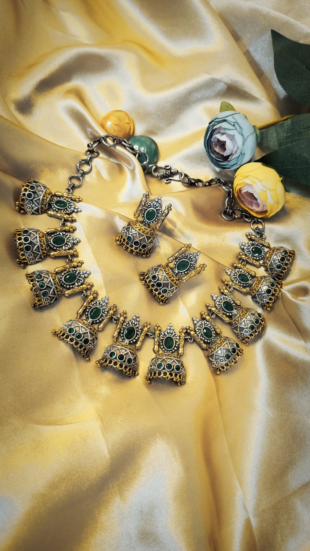 Uraan Kale Green Statement German Silver Set