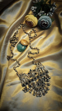 Load image into Gallery viewer, Gajatasa Black Stone Embellished Long Chain German Silver Neckpiece
