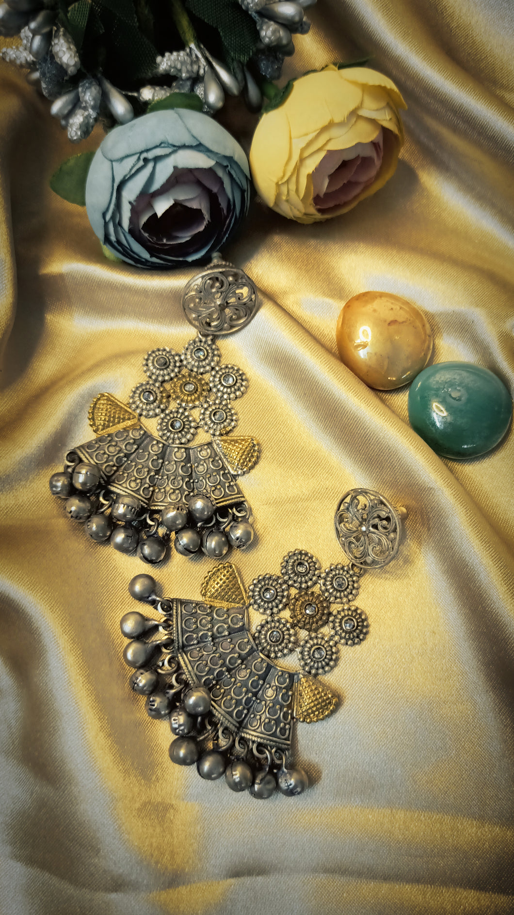 Rahal White Crystal Stone German Silver Earrings