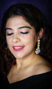 Ferisca Baroque Pearl & Blue Apatite Earrings