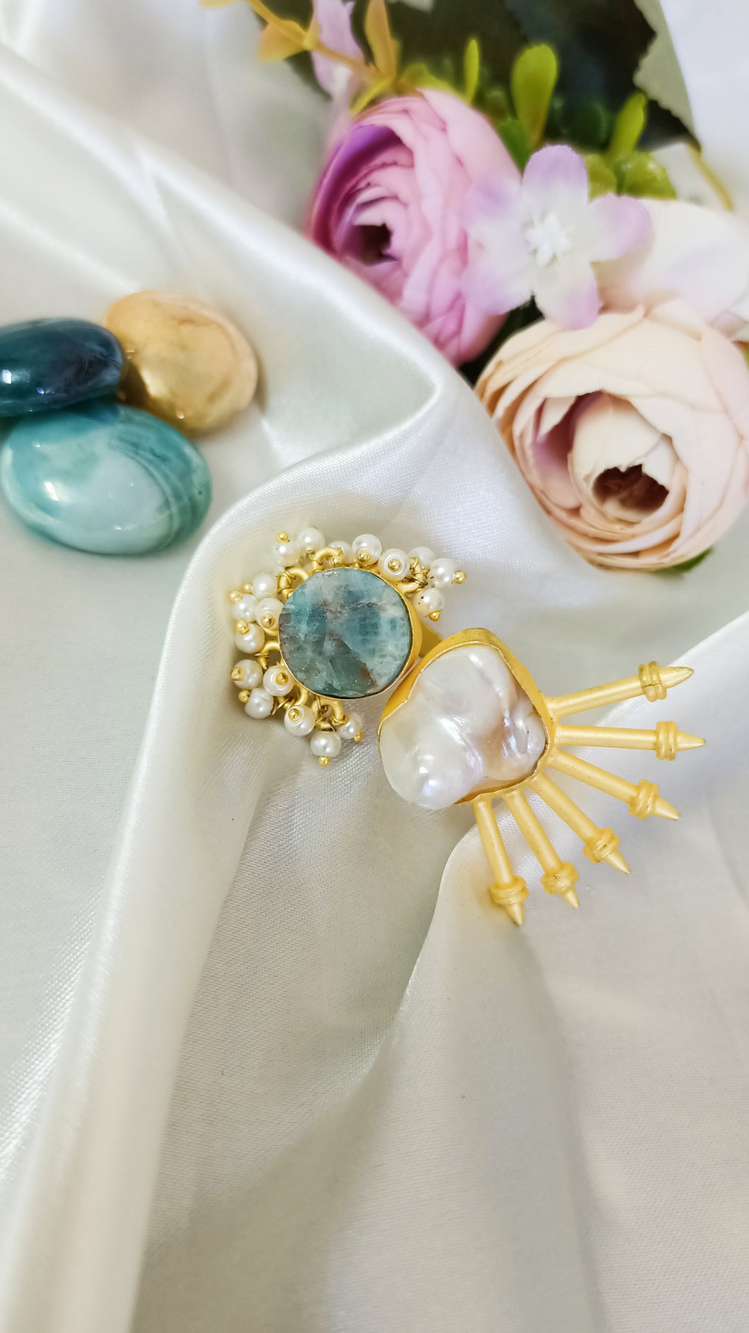 Vivanta Apatite Stone And Baroque Pearl Ring