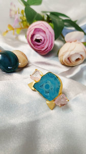 Onea Rose Quartz and Turquoise Druzy Stone Ring