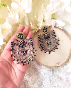 MAYAN - JARA GERMAN SILVER STATEMENT EARRINGS freeshipping - CASA ROZEN
